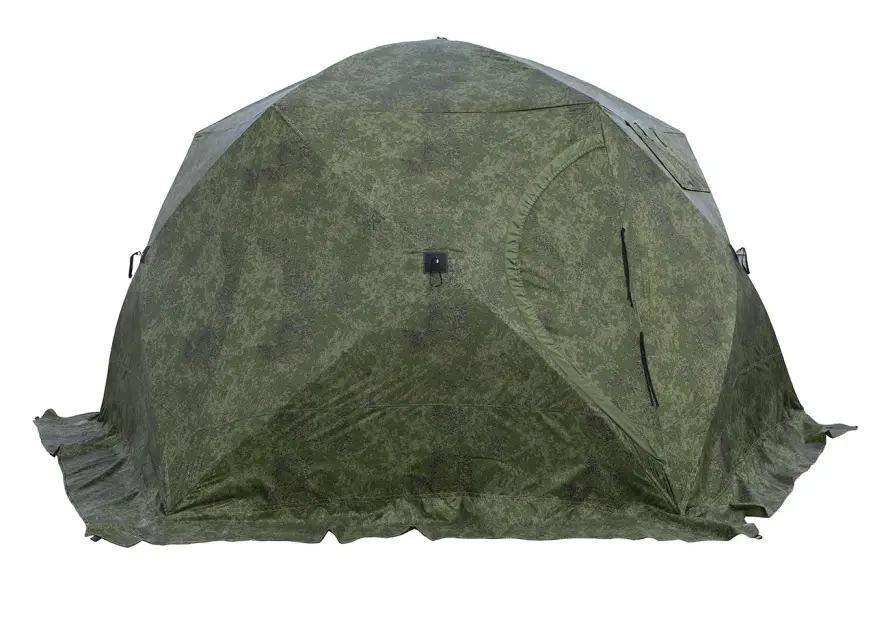 Палатка зимняя ЧУМ 2 (трехслойная, пиксель с выводом под трубу и навесом)