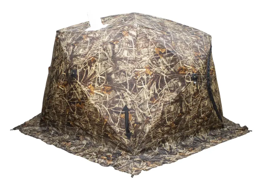 Палатка зимняя ЧУМ 2 (трехслойная, камыш с выводом под трубу и навесом)